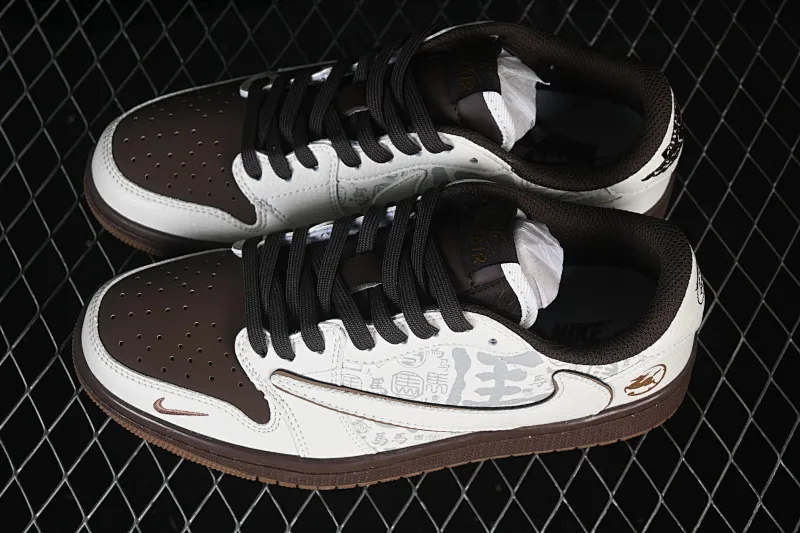 All categories Air Jordan Jordan series basketball shoes Air Jordan 1 Low High-end customized low-top sneakers Travis Scott x Fragment Design x Air Jordan 1 Low OG SP AJ1 Joe 1 Year of the Horse limited white brown moire low-top cultural casual sneakers NH0601-061